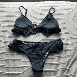 Zaful Dark Gray Ruffled Bikini